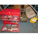 A Clarke ball bearing roller drawer, red metal chest, together with a Kango hammer drill, AMS