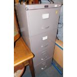 A Leabank grey metal four drawer filing cabinet, 133cm high, 46cm wide, 63cm deep.
