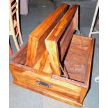 A mango wood storage coffee table, with two lift lid compartments, 45cm high, 86cm wide, 85cm deep.