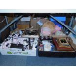 A silvered wall mirror, picture frames, tea lights, ceramic ornaments and sundries. (4 boxes)