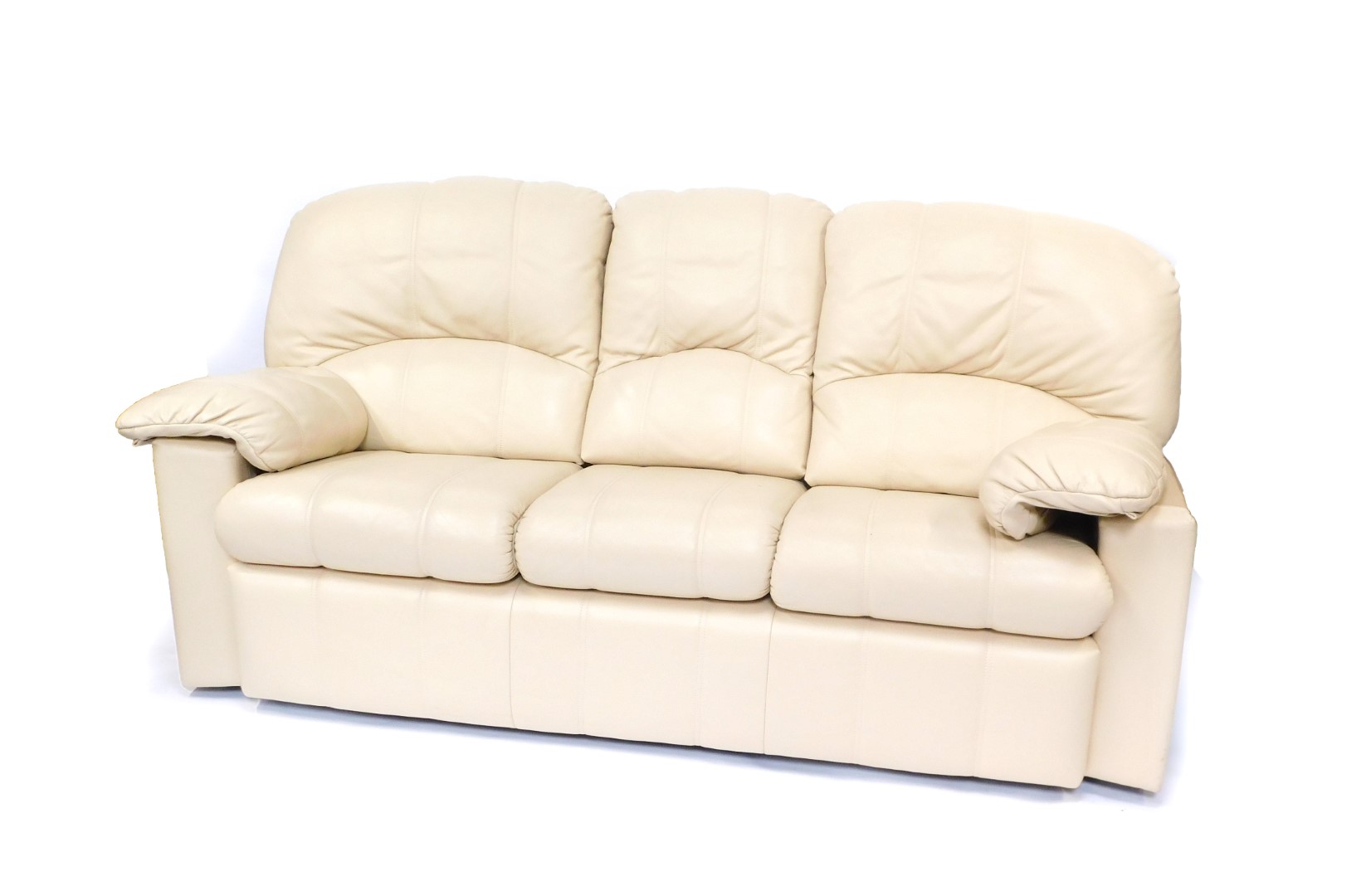 A G-Plan cream leather three seater sofa, 225cm wide, together with an electric recliner armchair - Image 3 of 6