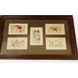 A framed set of early 20thC embroidered postcards, to include Good News From France, other WWI,