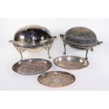 A Victorian crested silver plated oval serving dish, with roll over hinged lid, and inner liner,