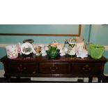 A group lot of modern and Victorian ceramics including planters, tureen, jug, swan planters etc.