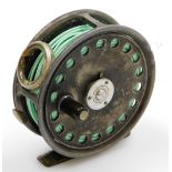 A vintage St George alloy fly reel by Hardy Bros Ltd, patent number 24245, 9.5cm diameter.
