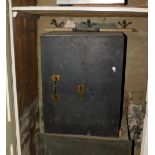 A late 19th/early 20thC safe, with brass handles and escutcheons, unmarked, 64cm high, 49cm wide.