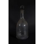 A rare Georgian magnum sized mallet shaped glass decanter, with ring neck and slice cut shoulders,
