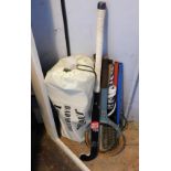 Withdrawn pre-sale by vendor. A Jaques badminton set, tennis racket and hockey stick, etc.