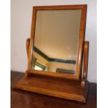 A Victorian light oak dressing table mirror, with rectangular plate, 60cm high, 53cm wide.