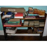 A stained beech and pine open bookcase, 94cm high, 124cm wide, 23cm deep. (not contents)