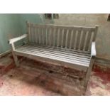 Withdrawn Pre-Sale by Vendor. An oak garden bench, 152cm wide.