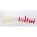 A Victorian carved and turned bone chess set, 9cm King height,