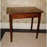 An early 19thC mahogany side table, with moulded and rounded rectangular top, frieze drawer with
