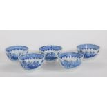 Five 19thC Chinese blue and white tea bowls.