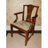 Withdrawn pre-sale by vendor. A George III mahogany carver chair, with a pierced large shaped splat