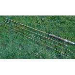 A vintage three piece split cane fly rod, with additional top section, 8', with Farlow & Co bag.