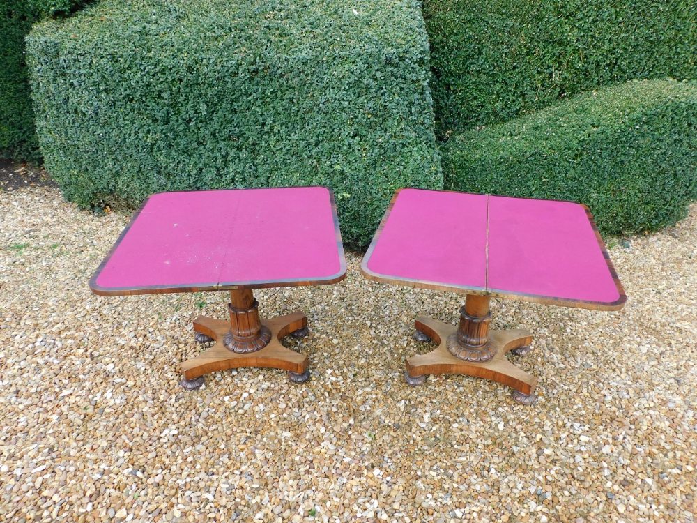Withdrawn pre-sale by vendor. A pair of William IV rosewood card tables, rectangular top with rounde - Image 4 of 5