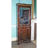A 19thC mahogany and brass side cabinet, the top with a moulded cornice above a brass frieze and a
