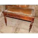 A Victorian mahogany writing table, with frieze drawers and octagonal tapering legs, 120cm x 86cm.