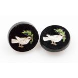 Two 19thC Italian micro mosaic black circular studs, each set with a dove of peace holding an