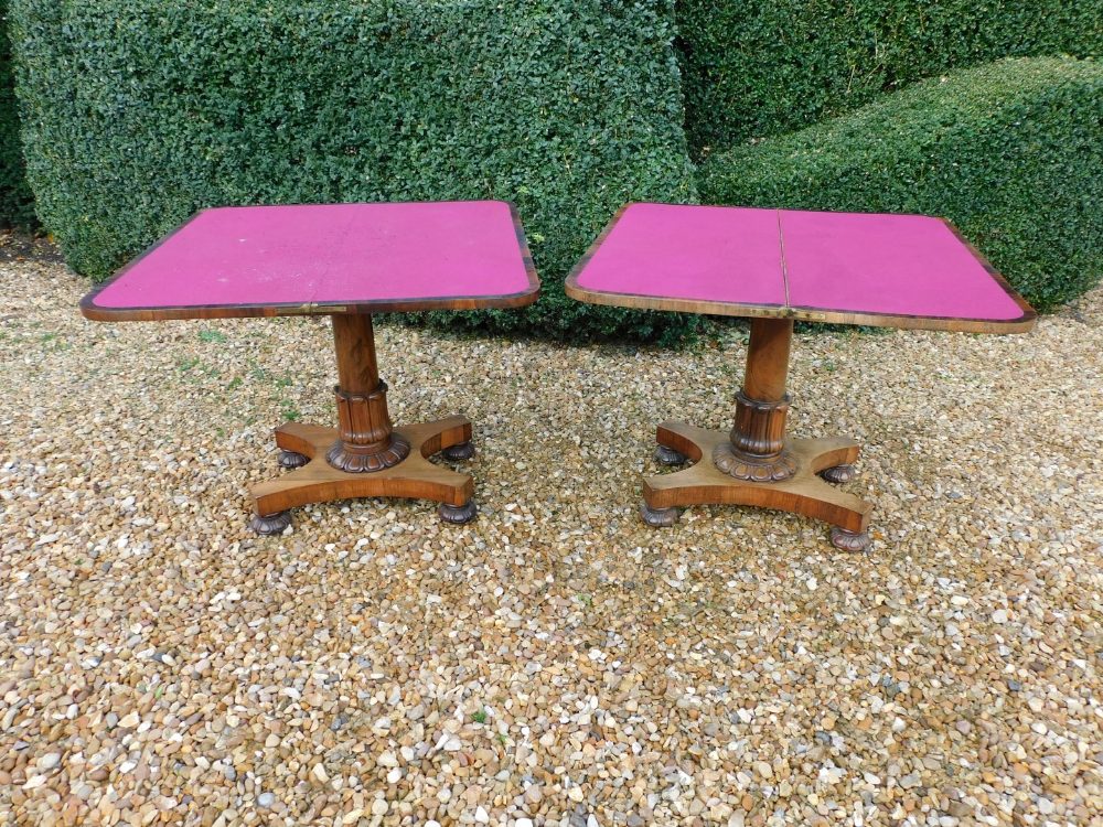 Withdrawn pre-sale by vendor. A pair of William IV rosewood card tables, rectangular top with rounde - Image 5 of 5