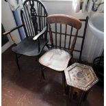 Four items of furniture, to include a 19thC spindle turned kitchen chair with elm seat (AF), an