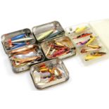 A collection of Bruce & Walker Devon minnows and others, including ABU Toby lures.
