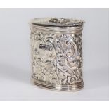 A George IV Scottish crested silver snuff box, with repousse decoration of thistles and foliate