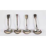 A pair of George IV crested silver sauce ladles, with fiddle pattern handles, London 1829, maker: