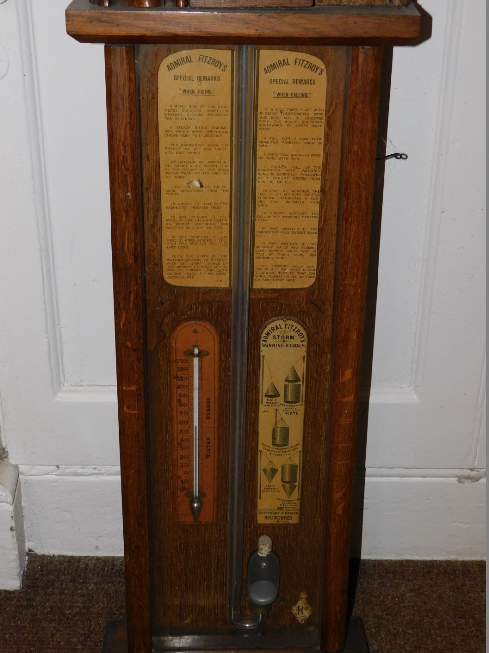 A late 19thC Royal Polytechnic Admiral Fitzroy barometer, in a shaped case, the circular dial with - Image 3 of 3