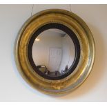 An early 19thC gilt Chester convex wall mirror, with an ebonised slip, later plate, the frame with