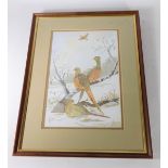 Carole Meredith (20thC). A study of Pheasants in a winter landscape, watercolour, signed and