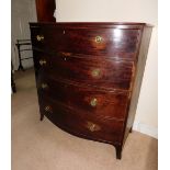 A Regency mahogany bowfront chest of drawers, with a plain top above four drawers, each with pressed