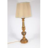 A carved giltwood table lamp, of classical design with fluted tapered balaster column, carved with a
