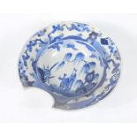 A Chinese blue and white porcelain shaving or barber's bowl, decorated with figures, 18th century,