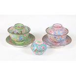 Chinese enamel bowls covers and dishes. (7)