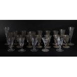 A selection of 19thC sliver cut glass wine and champagne flutes, a rummer and a deception glass with