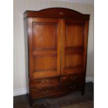 A 19thC mahogany linen press, adapted for hanging space but retaining a lower single drawer, 205cm