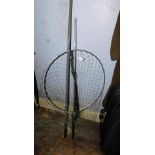 A Sharpes of Aberdeen Gye type alloy landing net, 60cm diameter and a wading stick. (2)