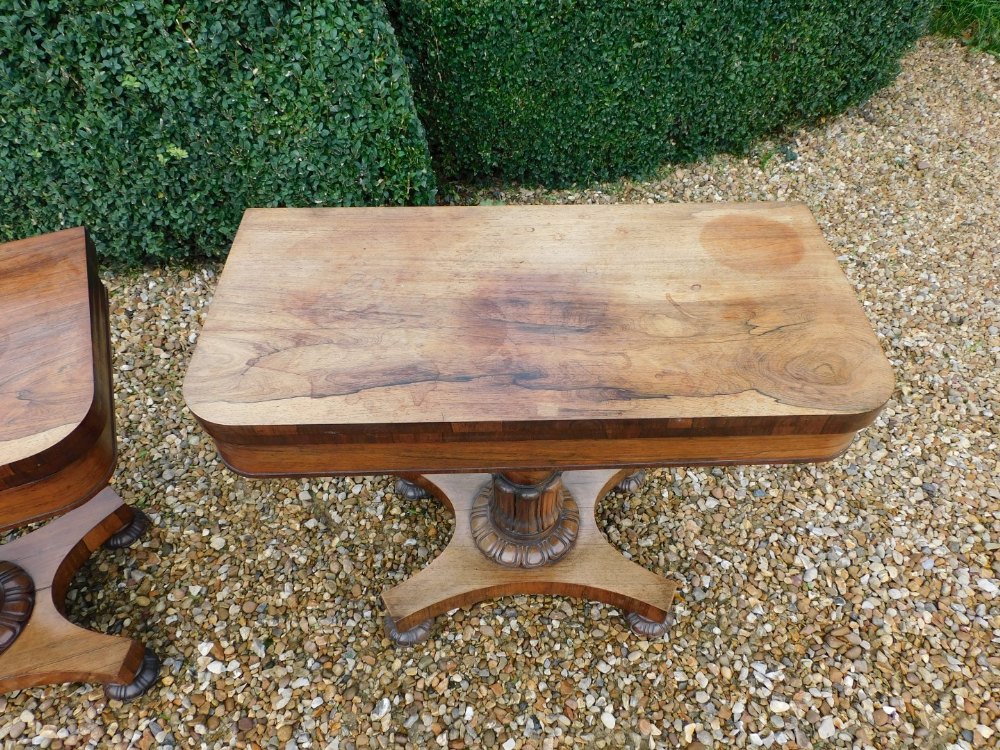Withdrawn pre-sale by vendor. A pair of William IV rosewood card tables, rectangular top with rounde - Image 3 of 5