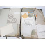 A 19thC portfolio, containing a collection of architectural drawings and engravings, etc., and a
