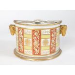 A late puce marked Derby Bough pot and cover, c1800, decorated with yellow and burnt orange bands