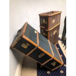 Two metal and wooden bound cabin trunks, 31cm high, 93cm wide, 55cm deep. (AF)