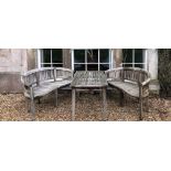 Withdrawn Pre-Sale by Vendor.A hardwood garden suite, comprising two curved serpentine benches