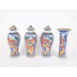 A group of four 18th/19thC Chinese famille rose and blue and white porcelain vases, comprising three