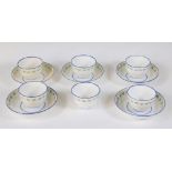 Six late 18th/early 19thC tea bowls and five saucers, decorated with a single border pattern of