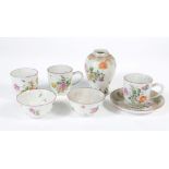 A group of London decorated Chinese porcelain, c.1740/60, including tea caddy, three coffee cups,
