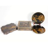 Oriental lacquer ware, including square box with internal box compartments, wavy ordered box and