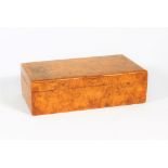 A 19thC burr walnut rectangular box, with hinged lid, 17cm high, 9cm wide, 5cm deep, and a small