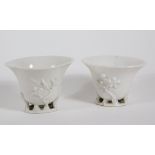 A pair of 18th/19thC Chinese Blanc De Chine libation cups, moulded with open work naturalistic